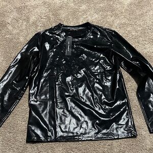 Shiny Black Long Sleeve Top